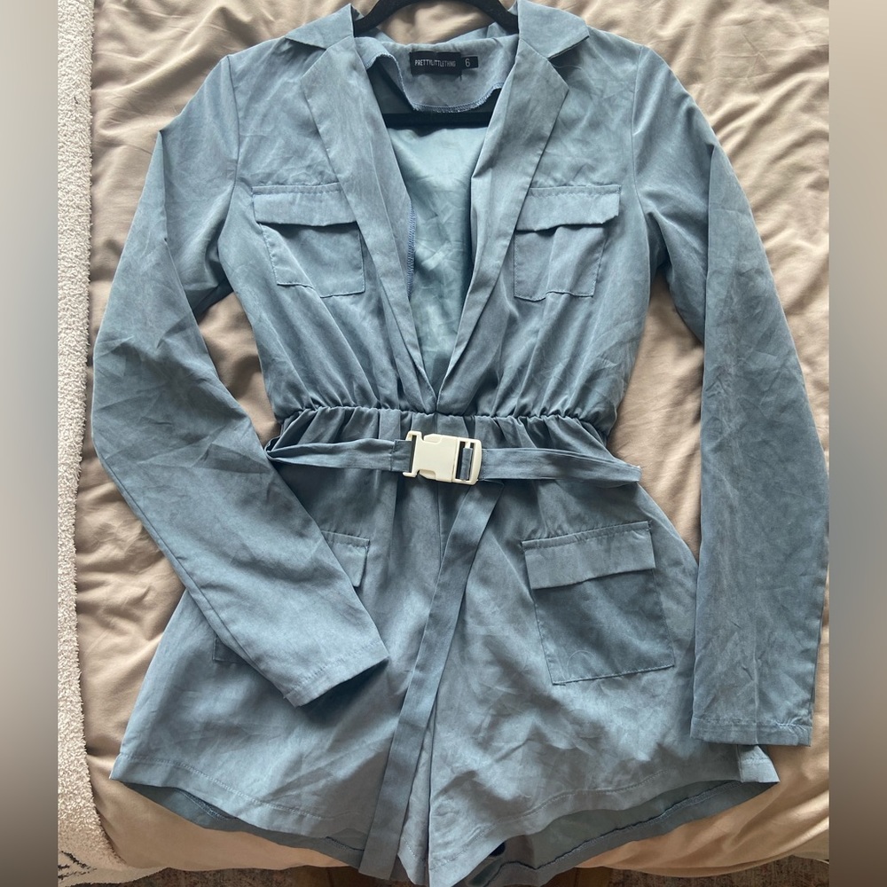 PLT Blue Collared Romper with White Buckle Size 6